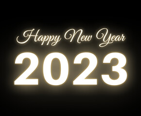 Happy new year 2023 neon glowing text 