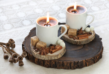 christmas still life with candle and cookies
