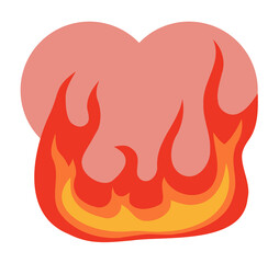 Fired red hearts icon, flaming heart, isolated vector illustration. Design for stickers, web and mobile app.