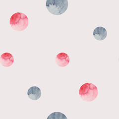 Pattern with watercolor stains round blue and pink. On a beige background, for your design