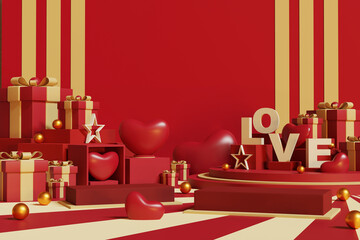 Happy valentine's day background. Abstract background minimal style for branding product presentation on Valentine's day. mockup and template scene with empty space. 3D illustration