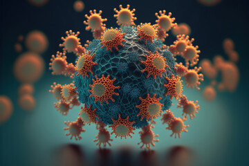 Close-up of Covid-19 Virus bacteria, generative ai