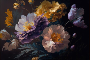 Beautiful Oil Painting of Flowers Generated AI 