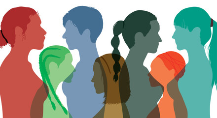 A social network community for women. Developing female friendships and sharing cultural differences. Women and girls who talk to each other in a monochrome side group. 