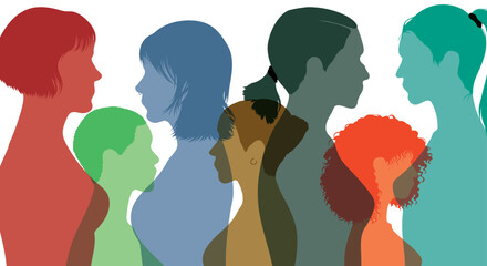 Women and girls from multi-national and multi-ethnic backgrounds who communicate and share information. Social network profile of a female head and a community of females.
