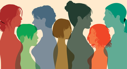 Network of women from a variety of backgrounds. Ethnicities talk and sharing information and ideas. Developing friendships and communication between women or girls from different cultures.