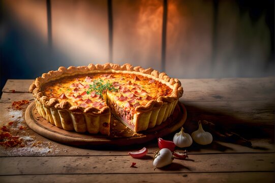 Gourmet Quiche Lorraine With Bacon, Cheese, And Egg Custard Filling