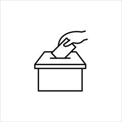 Hand voting ballot box icon, Election Vote concept, Simple line design for web site, logo, app, UI, Vector illustration on white background