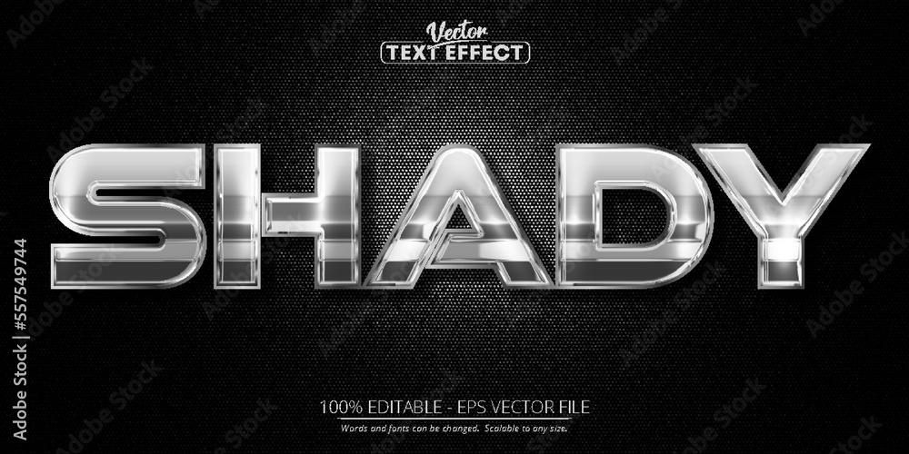 Fototapete silver text effect, editable shiny metallic color text style on black canvas background