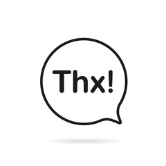 Red bubble icon with thank you text. flat cartoon trend modern simple logo. concept of happy word from grateful person or customer and customer feedback on white background. Vector illustration