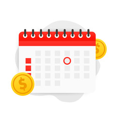 Calendar reminder. Calendar deadline, event push notification. Notifications for business planning, events, reminders, daily schedule, meeting, important date, payday, gold coins. Vector illustration