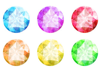 ラウンドブリリアントカットのュエリー水彩イラストセット