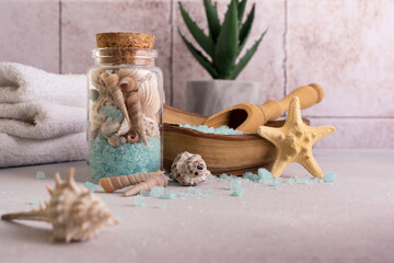 Spa concept. Cosmetic products for relax, bodycare, skincare and healthcare