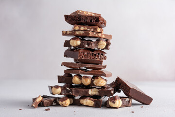 Pieces of chocolate bars with nuts