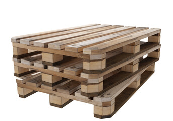 Wooden pallets. Tray European standard. Pallets for transporting goods. Europallets isolated on white background. Several pallets lie on top of each other. Realistic style. 3d rendering.