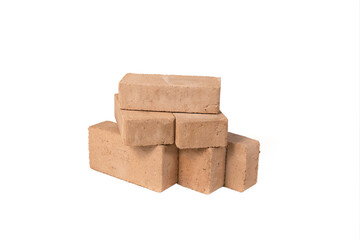 Red bricks are isolated on white background. Clay bricks used for construction,  ..Isolated object.