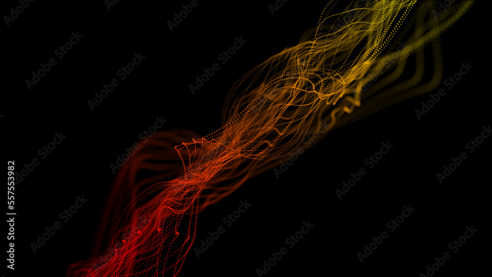 Poster Wave of dots and weave lines. Abstract background. Network connection structure. 3d rendering.