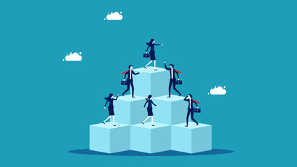 Businesswoman standing at the top floor pointing the direction of the organization. business leadership concept vector