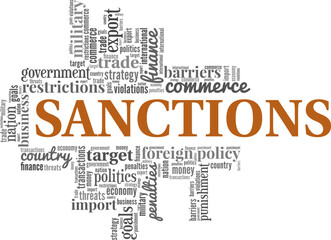 Sanctions word cloud conceptual design isolated on white background.