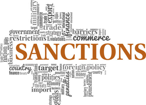 Sanctions word cloud conceptual design isolated on white background.