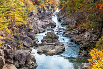 Autumn Scene at Genbikei Gorge in Iwate, Japan