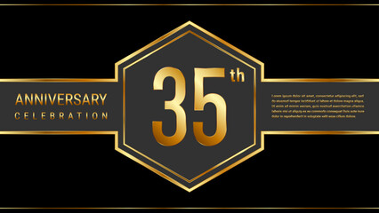 35 year anniversary template design with golden text. Vector Template Illustration