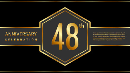 48 year anniversary template design with golden text. Vector Template Illustration