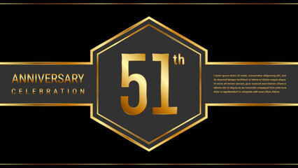 51 year anniversary template design with golden text. Vector Template Illustration