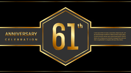 61 year anniversary template design with golden text. Vector Template Illustration