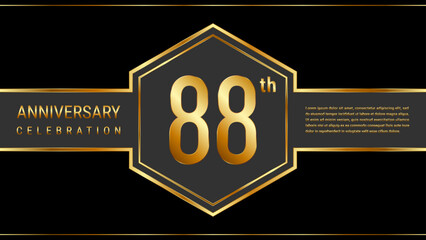 88 year anniversary template design with golden text. Vector Template Illustration