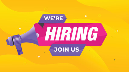 We are hiring banner. hiring recruitment design poster. We are hiring brush lettering with geometric shapes. Vector illustration. Open vacancy design template.