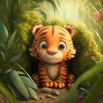 Little tiger in wood Generated AI