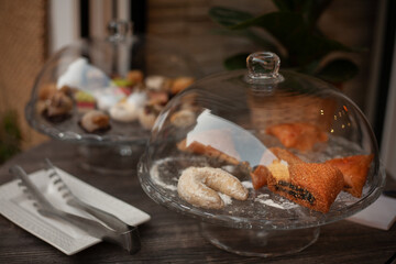 Delicious sweet pastry, cake, cookies for a festive Christmas table