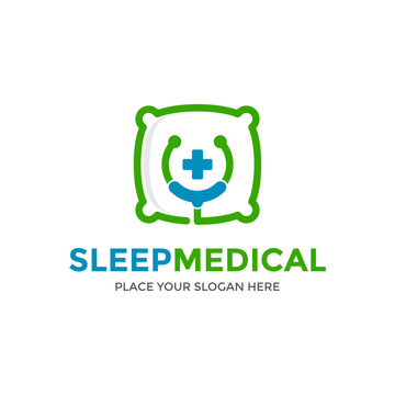 Sleep medical vector logo template. This design use pillow and stethoscope symbol. Suitable for health, business, web, safety, interior.
