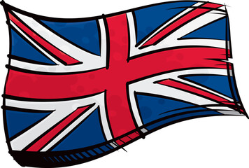 Painted United Kingdom flag waving in wind - 557563365