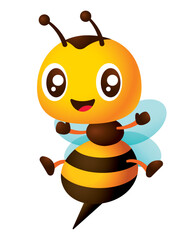 Cartoon cute bee character open arms and legs wider with smiling. Cute bee with long antenna and sharp stinger illustration