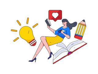 Fototapeta premium Education study vector flat character illustration 