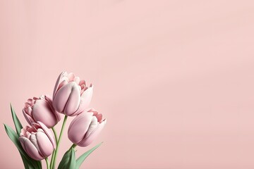 Bouquet Of Pink Tulips On Right Down Corner On Pink Pastel Background Copyscape Generative AI