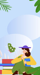 Reading characters flat vector illustration
