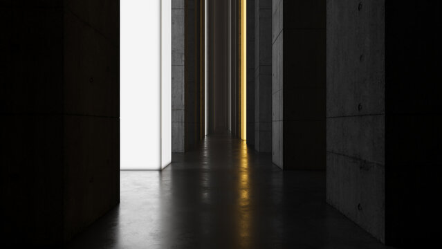 Futuristic Abstract Dark Background with illuminated columns 3D Design