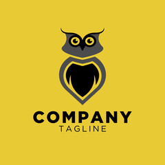 owl logo with a mix of black and gray on a yellow background. Vector logo