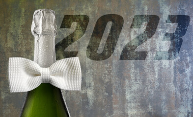 White cap of champagne and White bow-tie to celebrate New Year event
