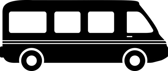 Minibus icon, black on white background