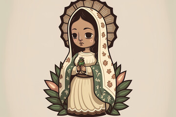 illustration of the Virgin of Guadalupe on a white backdrop. Generative AI