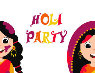 Holi party. Colorful festival holi. Traditional celebration. Festive decoration. Party decoration. Indian woman in traditional costume  Postcard design.