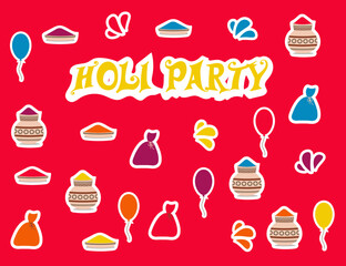 Holi stickers set for the celebration of the colours. Fun characters celebrate Holi, vector. Holi is a popular ancient Hindu festival. Festival of spring. Festival of colours