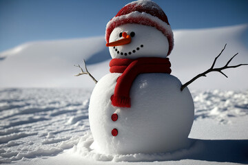 Obraz premium Snowman in a drift of snow. Generative AI