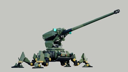 Artillery robot .artillery robot automatic security.  3D artwork.3D rendering.3D illustration