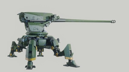 Artillery robot .artillery robot automatic security.  3D artwork.3D rendering.3D illustration