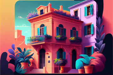 Fototapeta na wymiar City illustration in abstract pastel colors